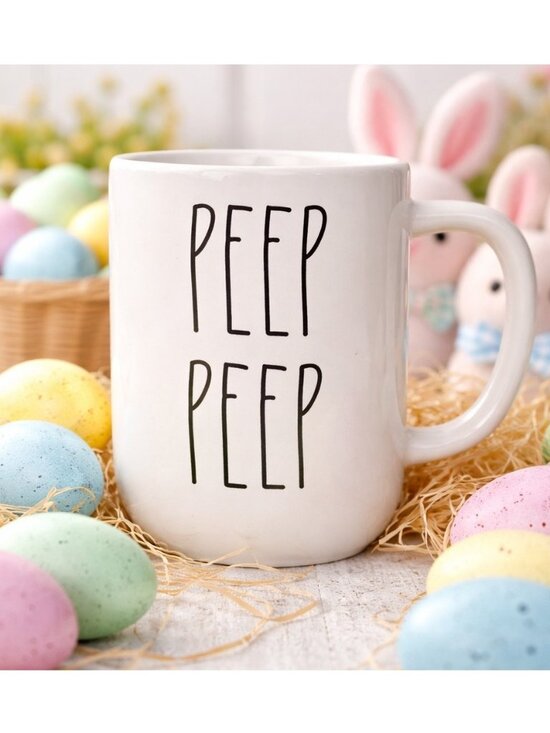 Rae Dunn Other - Rae Dunn PEEP PEEP Mug Easter Spring Farmhouse White Ceramic Cup